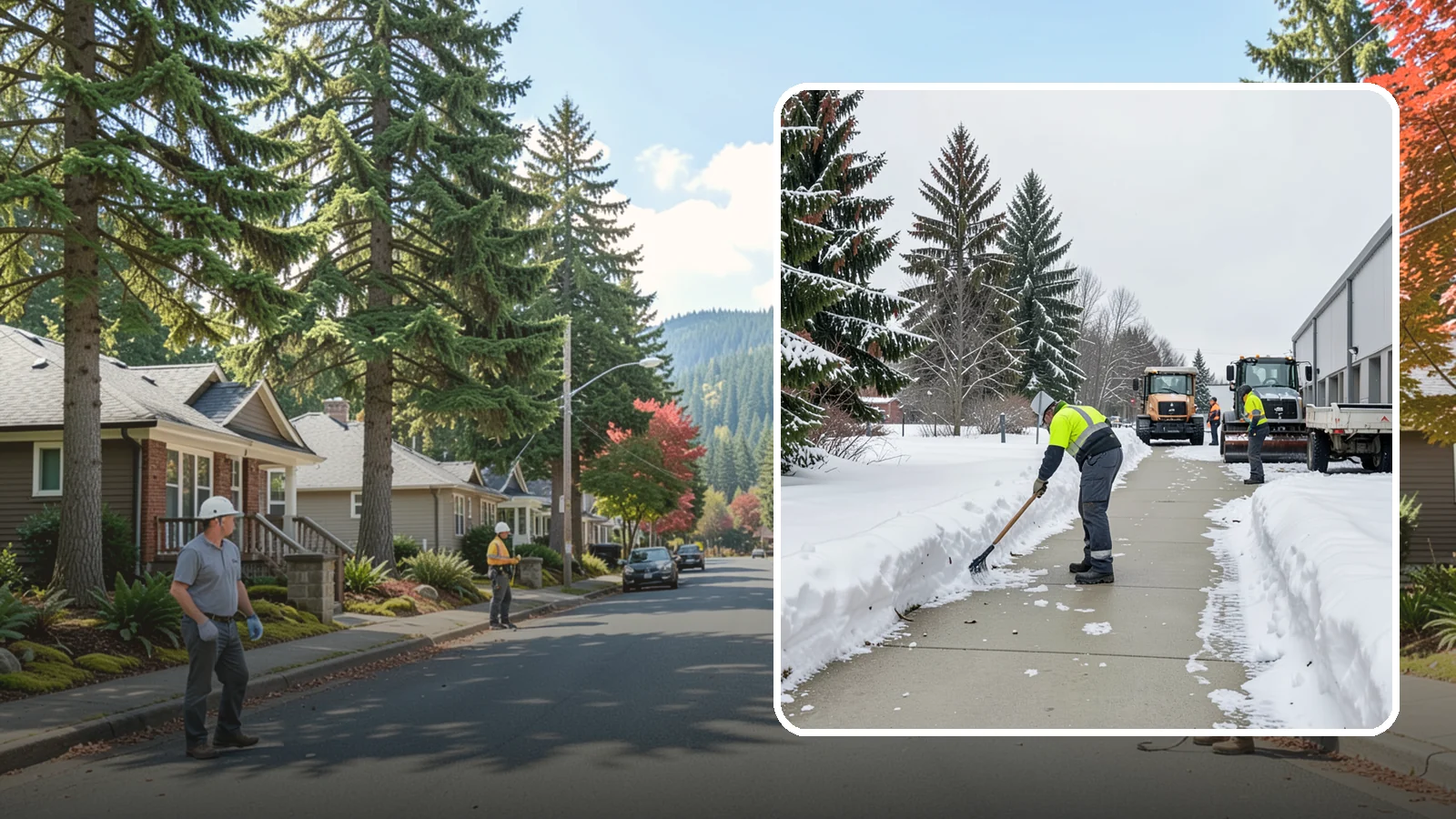 Industrial Facility Sidewalk Clearing in Hunts Point, King County, WA - Worker-safety sidewalk clearing for Western Washington industrial facilities, keeping crew walkways between buildings and lots...