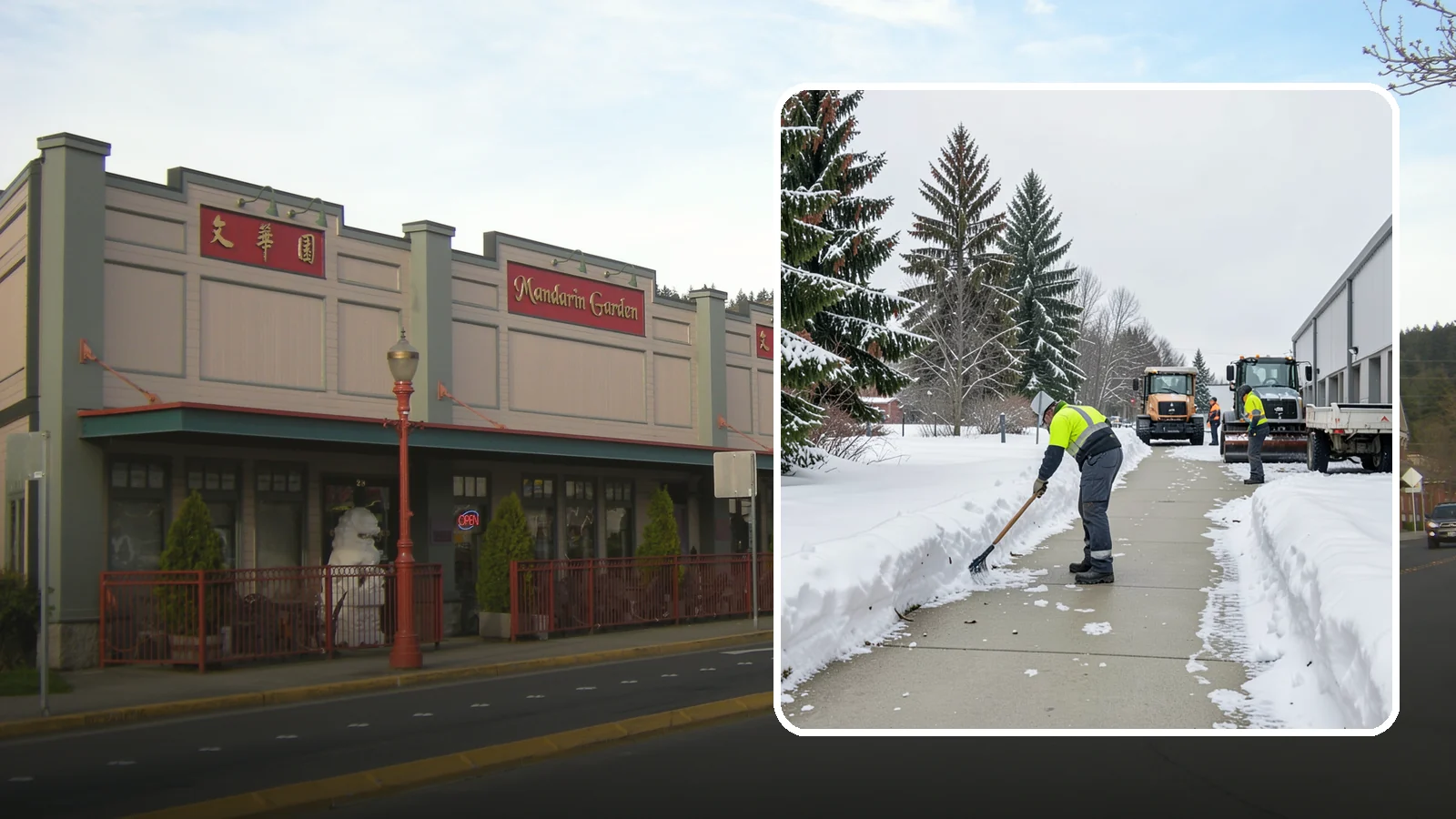 Industrial Facility Sidewalk Clearing in Issaquah, King County, WA - Worker-safety sidewalk clearing for Western Washington industrial facilities, keeping crew walkways between buildings and lots...