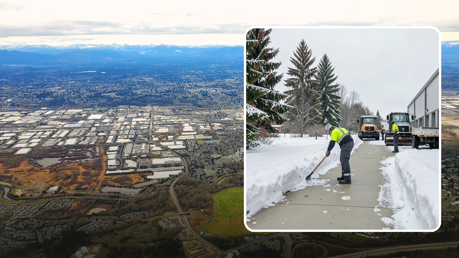 Industrial Facility Sidewalk Clearing in Kent, King County, WA - Worker-safety sidewalk clearing for Western Washington industrial facilities, keeping crew walkways between buildings and lots...