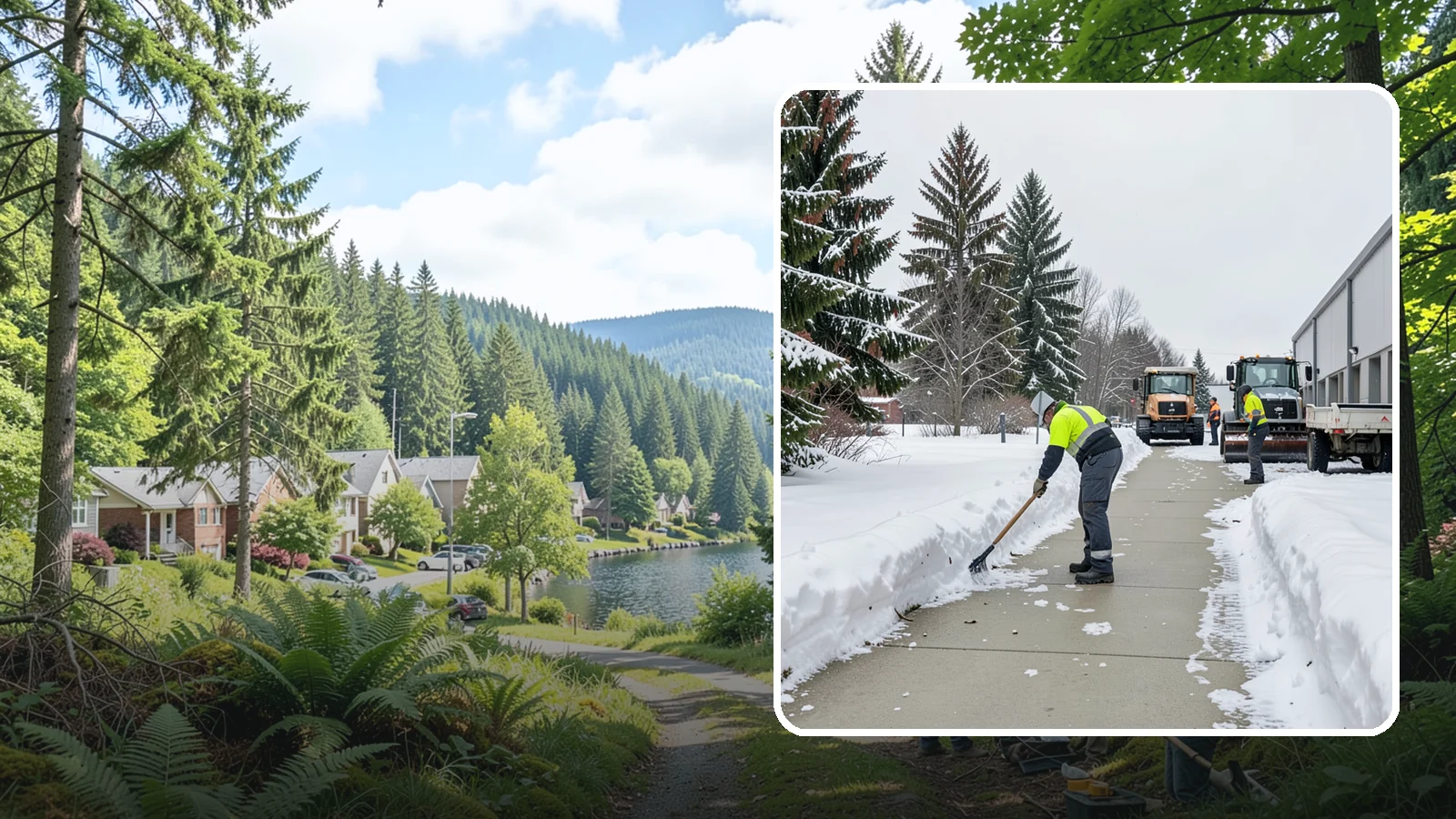 Industrial Facility Sidewalk Clearing in Lake Forest Park, King County, WA - Worker-safety sidewalk clearing for Western Washington industrial facilities, keeping crew walkways between buildings and lots...