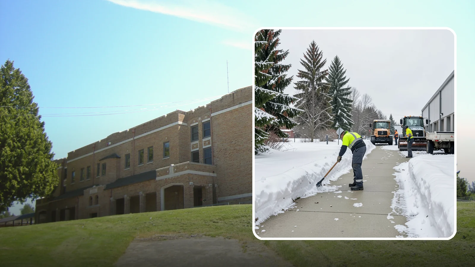 Industrial Facility Sidewalk Clearing in Maple Valley, King County, WA - Worker-safety sidewalk clearing for Western Washington industrial facilities, keeping crew walkways between buildings and lots...