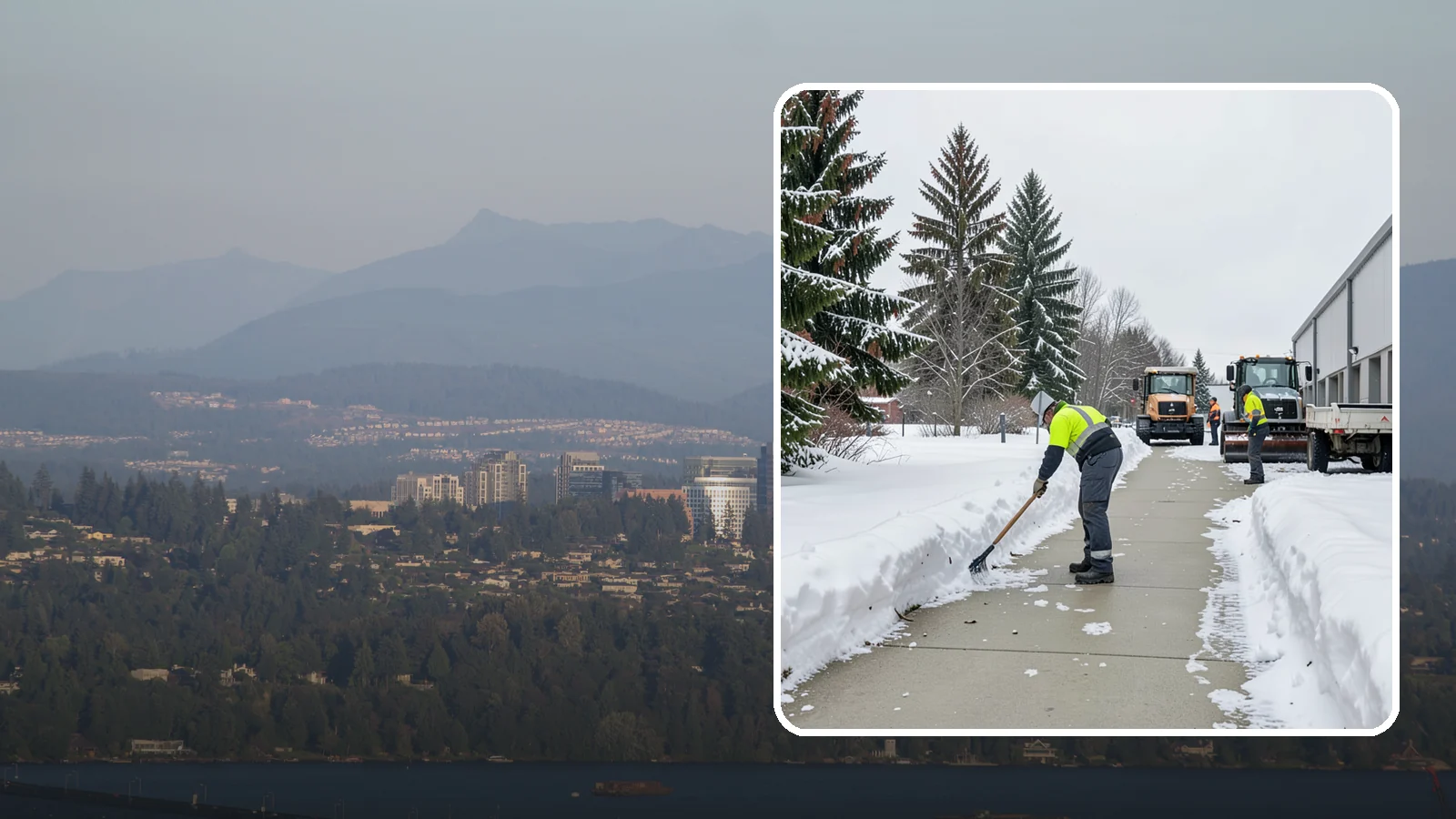 Industrial Facility Sidewalk Clearing in Medina, King County, WA - Worker-safety sidewalk clearing for Western Washington industrial facilities, keeping crew walkways between buildings and lots...