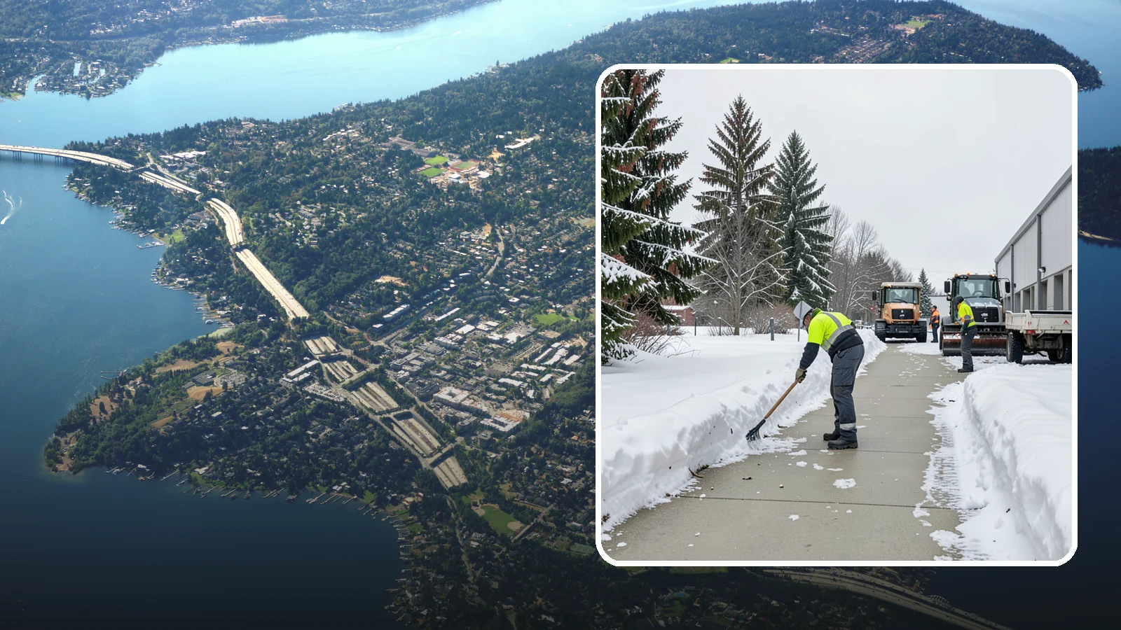 Industrial Facility Sidewalk Clearing in Mercer Island, King County, WA - Worker-safety sidewalk clearing for Western Washington industrial facilities, keeping crew walkways between buildings and lots...