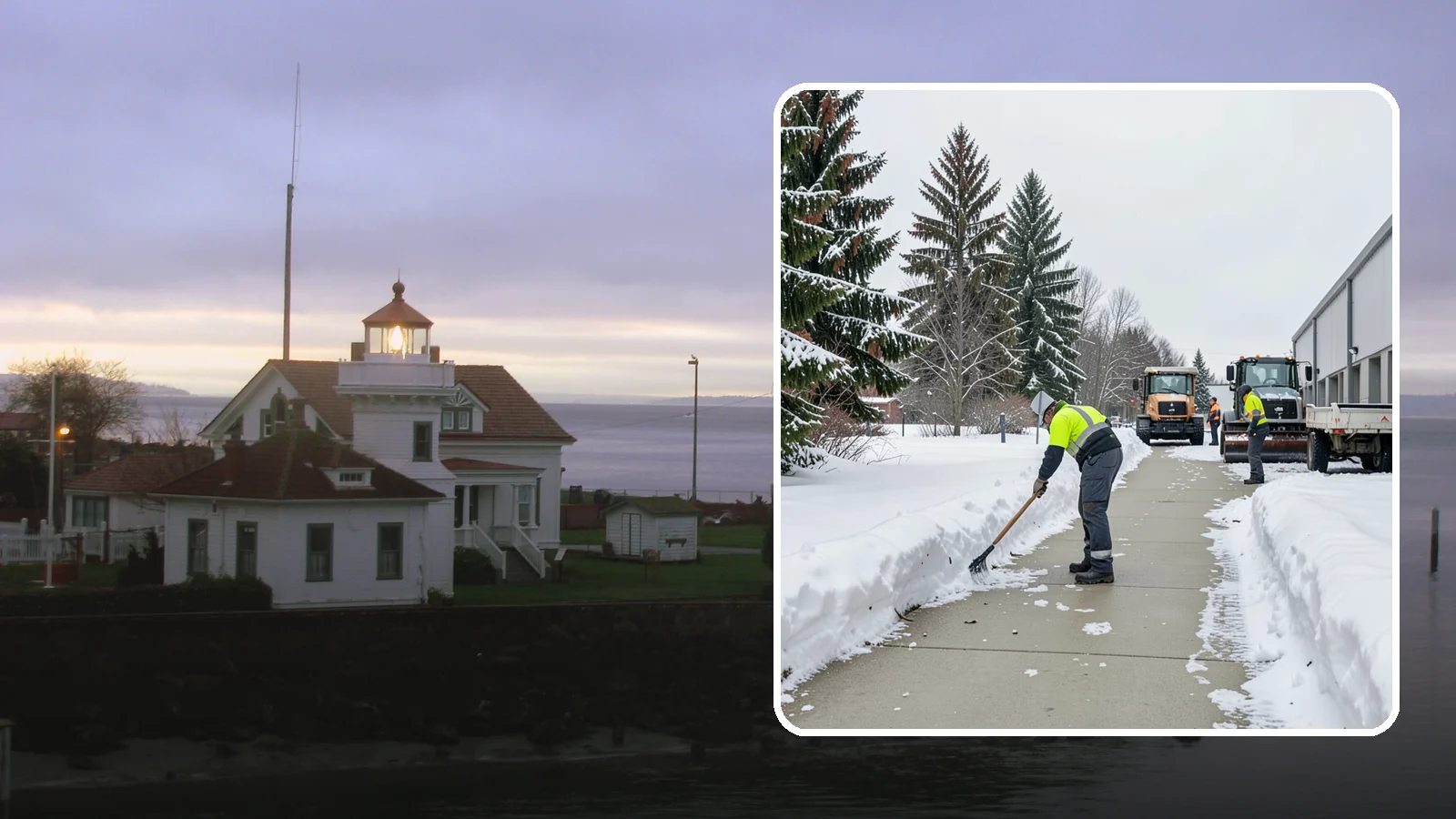 Industrial Facility Sidewalk Clearing in Mukilteo, Snohomish County, WA - Worker-safety sidewalk clearing for Western Washington industrial facilities, keeping crew walkways between buildings and lots...