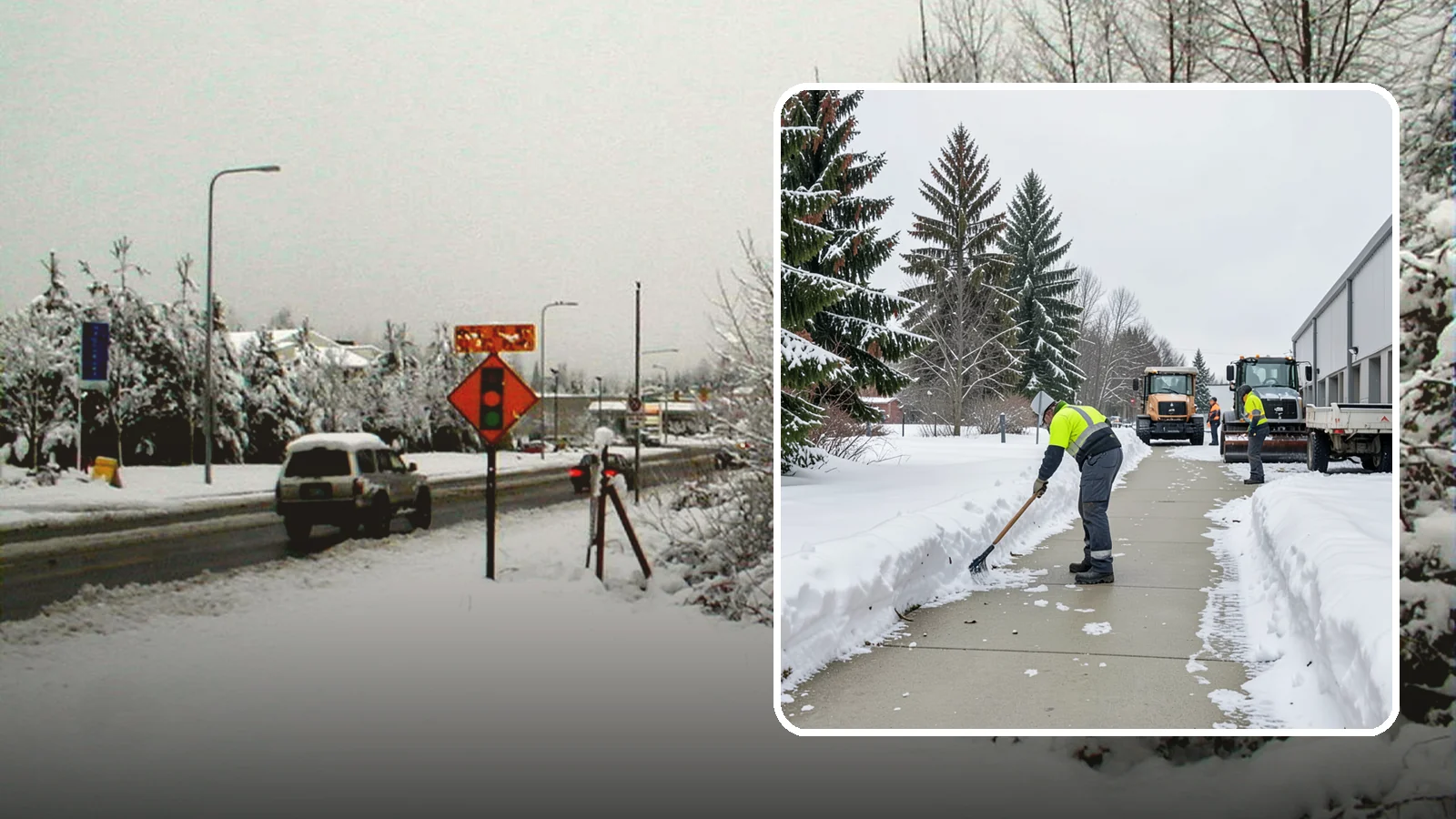 Industrial Facility Sidewalk Clearing in Newcastle, King County, WA - Worker-safety sidewalk clearing for Western Washington industrial facilities, keeping crew walkways between buildings and lots...