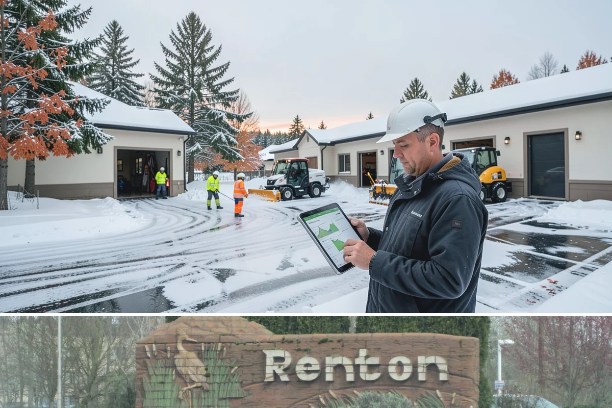 Industrial Facility Sidewalk Clearing in Renton, King County, WA - Industrial demand holds from December through February, when overnight shifts face the worst refreeze on yard walkways before...