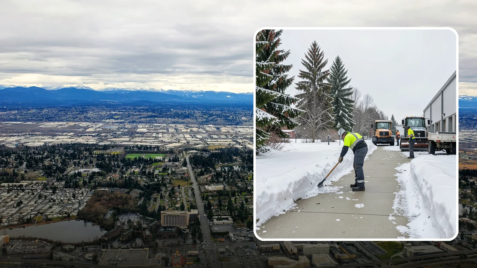 Industrial Facility Sidewalk Clearing in SeaTac, King County, WA - Worker-safety sidewalk clearing for Western Washington industrial facilities, keeping crew walkways between buildings and lots...