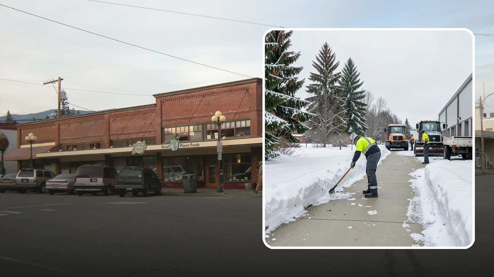 Industrial Facility Sidewalk Clearing in Sedro-Woolley, Skagit County, WA - Worker-safety sidewalk clearing for Western Washington industrial facilities, keeping crew walkways between buildings and lots...