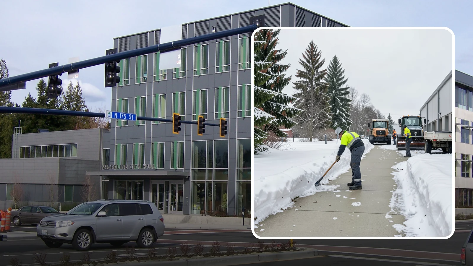 Industrial Facility Sidewalk Clearing in Shoreline, King County, WA - Worker-safety sidewalk clearing for Western Washington industrial facilities, keeping crew walkways between buildings and lots...
