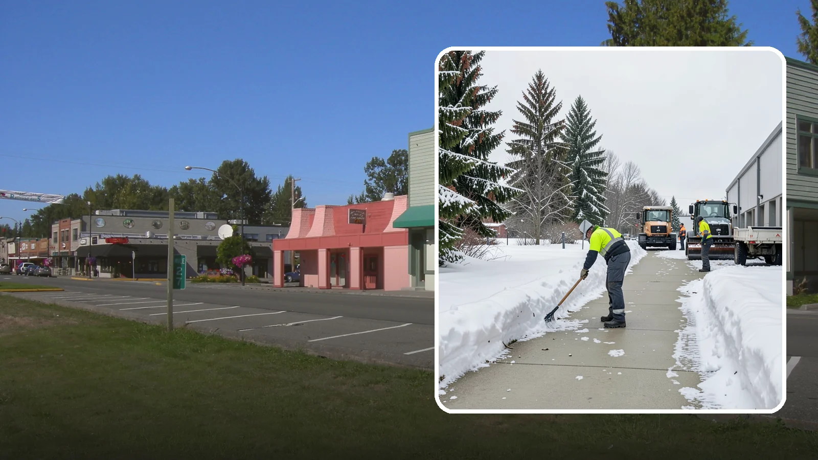 Industrial Facility Sidewalk Clearing in Snoqualmie, King County, WA - Worker-safety sidewalk clearing for Western Washington industrial facilities, keeping crew walkways between buildings and lots...