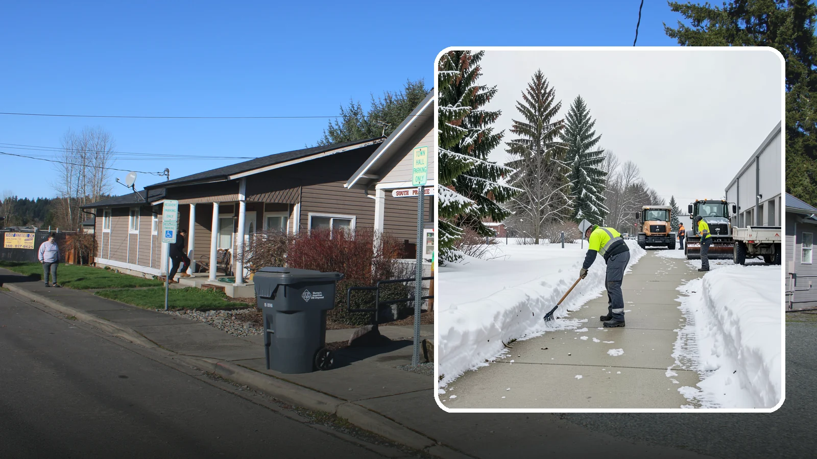 Industrial Facility Sidewalk Clearing in South Prairie, Pierce County, WA - Worker-safety sidewalk clearing for Western Washington industrial facilities, keeping crew walkways between buildings and lots...