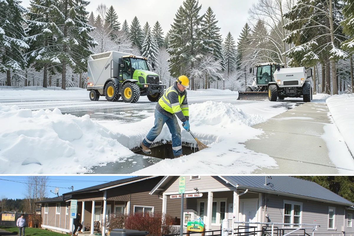 Industrial Facility Sidewalk Clearing in South Prairie, Pierce County, WA - Industrial demand holds from December through February, when overnight shifts face the worst refreeze on yard walkways before...