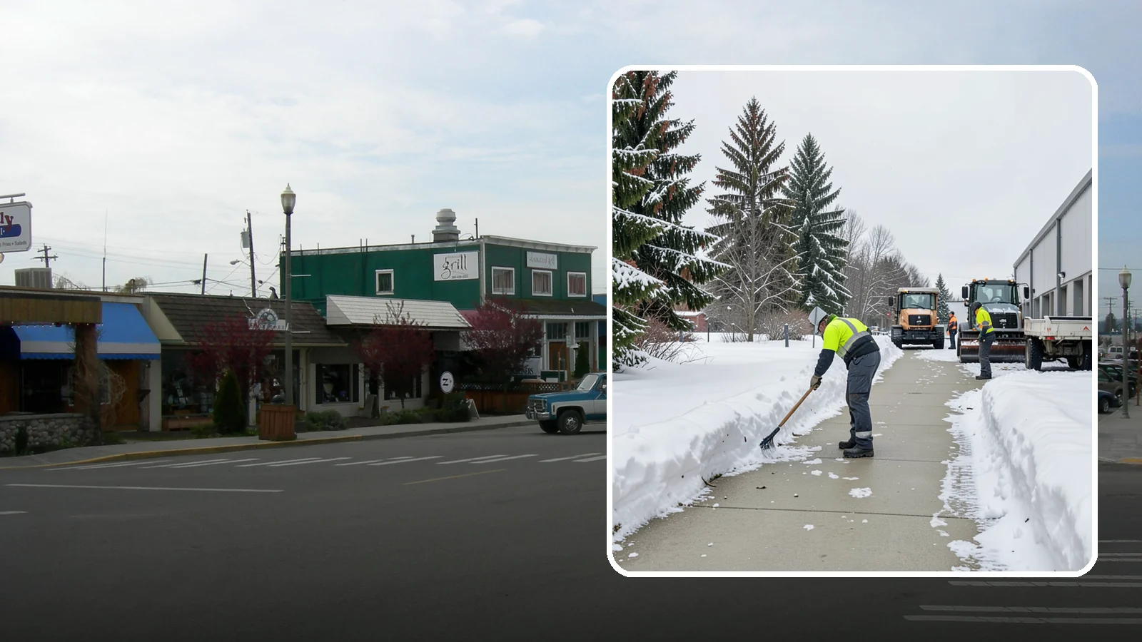 Industrial Facility Sidewalk Clearing in Stanwood, Snohomish County, WA - Worker-safety sidewalk clearing for Western Washington industrial facilities, keeping crew walkways between buildings and lots...