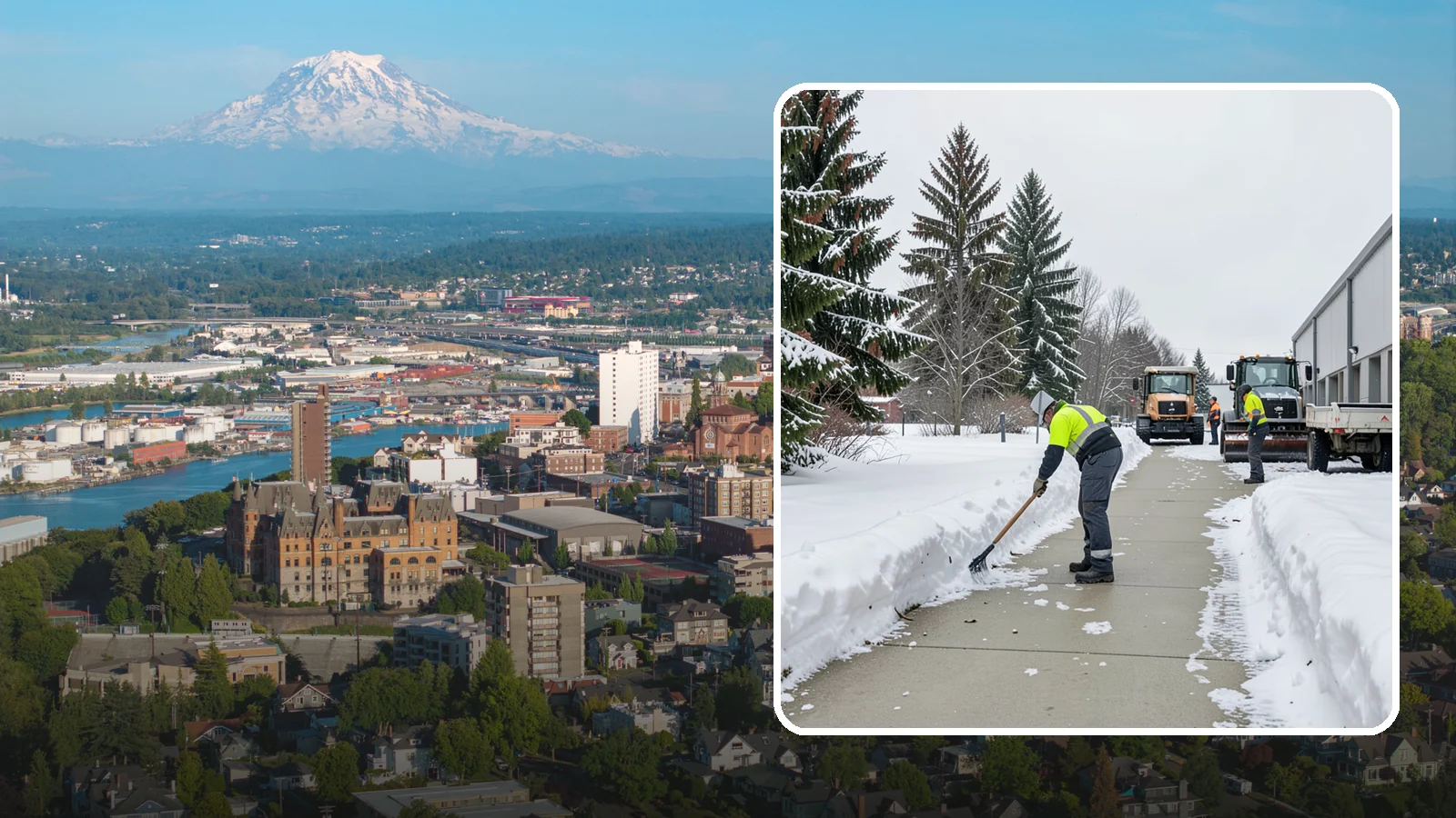 Industrial Facility Sidewalk Clearing in Tacoma, Pierce County, WA - Worker-safety sidewalk clearing for Western Washington industrial facilities, keeping crew walkways between buildings and lots...