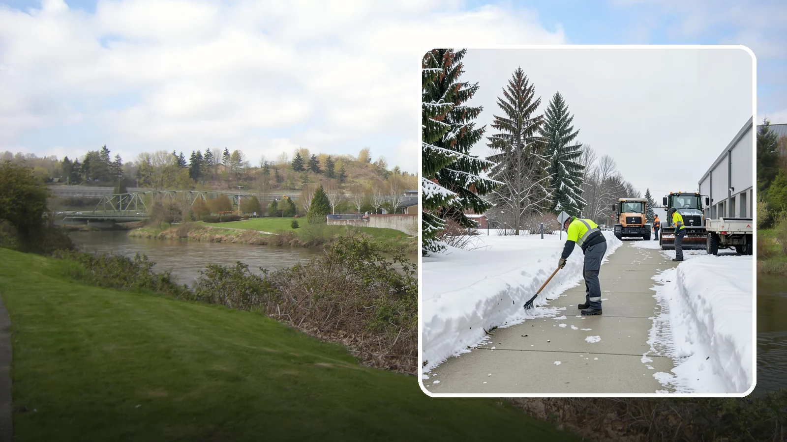 Industrial Facility Sidewalk Clearing in Tukwila, King County, WA - Worker-safety sidewalk clearing for Western Washington industrial facilities, keeping crew walkways between buildings and lots...