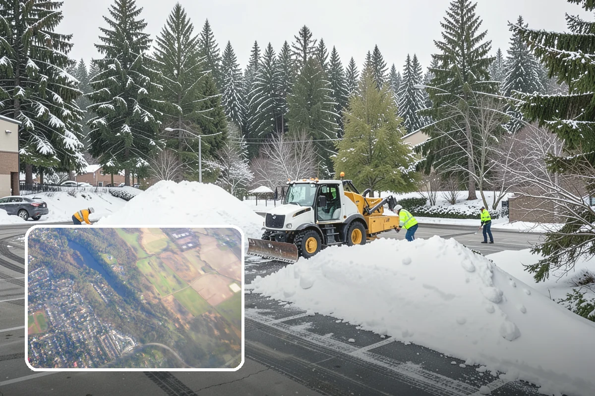Industrial Facility Snow Plowing in Algona, King County, WA - Wide yards and truck routes cleared with heavy equipment
