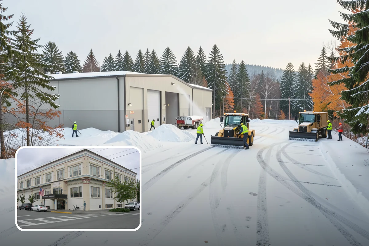 Industrial Facility Snow Plowing in Anacortes, Skagit County, WA - Wide yards and truck routes cleared with heavy equipment