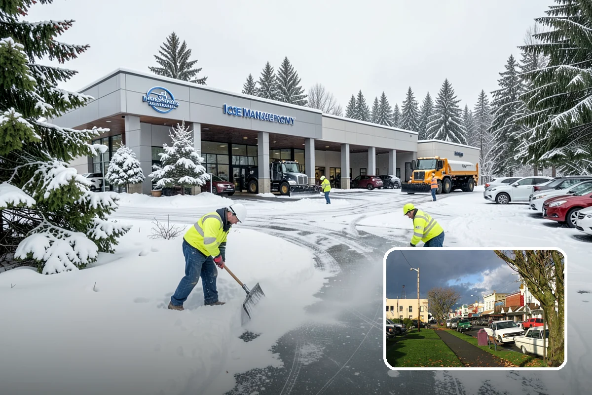 Industrial Facility Snow Plowing in Arlington, Snohomish County, WA - Wide yards and truck routes cleared with heavy equipment