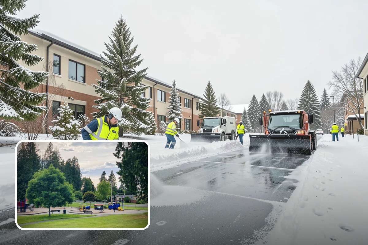 Industrial Facility Snow Plowing in Bonney Lake, Pierce County, WA - Wide yards and truck routes cleared with heavy equipment