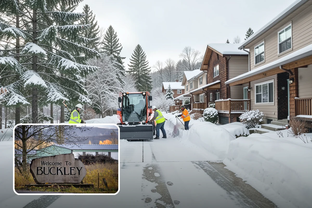 Industrial Facility Snow Plowing in Buckley, Pierce County, WA - Wide yards and truck routes cleared with heavy equipment
