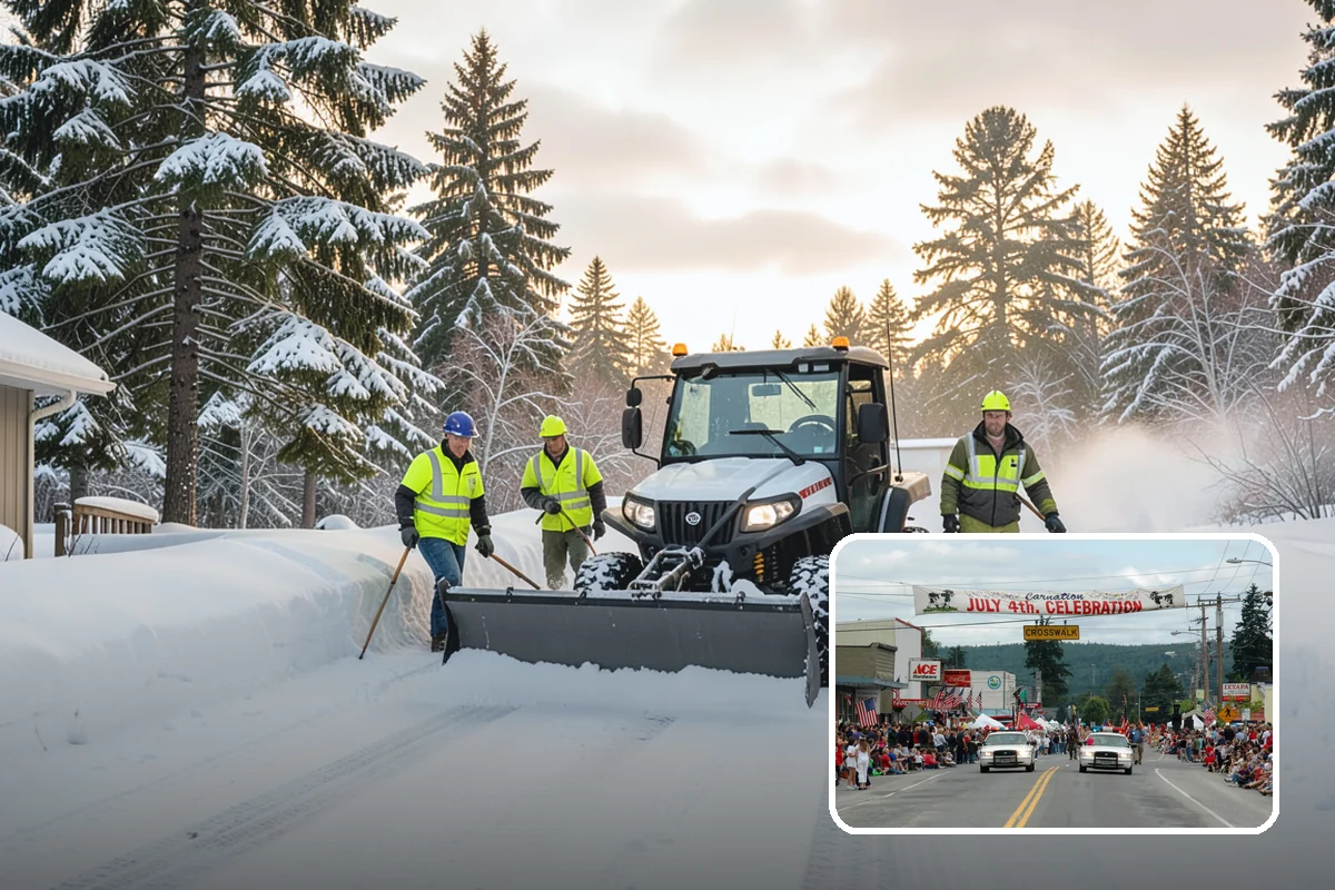 Industrial Facility Snow Plowing in Carnation, King County, WA - Wide yards and truck routes cleared with heavy equipment