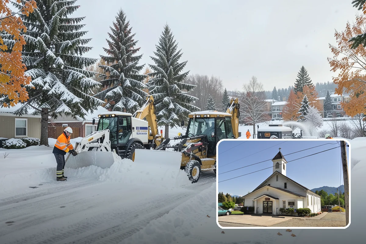 Industrial Facility Snow Plowing in Concrete, Skagit County, WA - Wide yards and truck routes cleared with heavy equipment