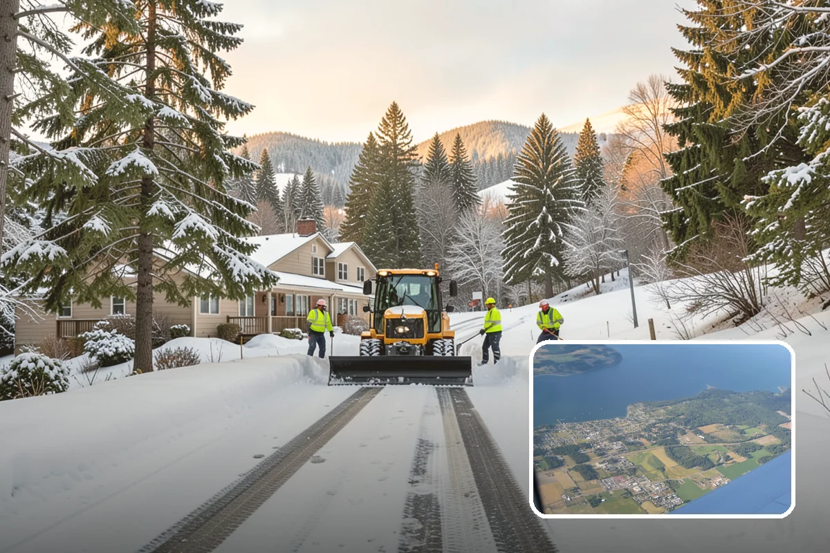 Industrial Facility Snow Plowing in Coupeville, Island County, WA - Wide yards and truck routes cleared with heavy equipment
