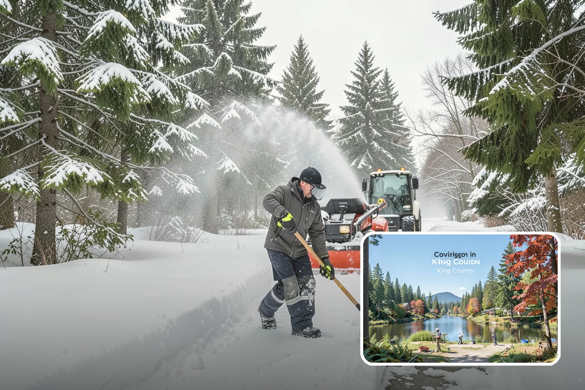 Industrial Facility Snow Plowing in Covington, King County, WA - Wide yards and truck routes cleared with heavy equipment
