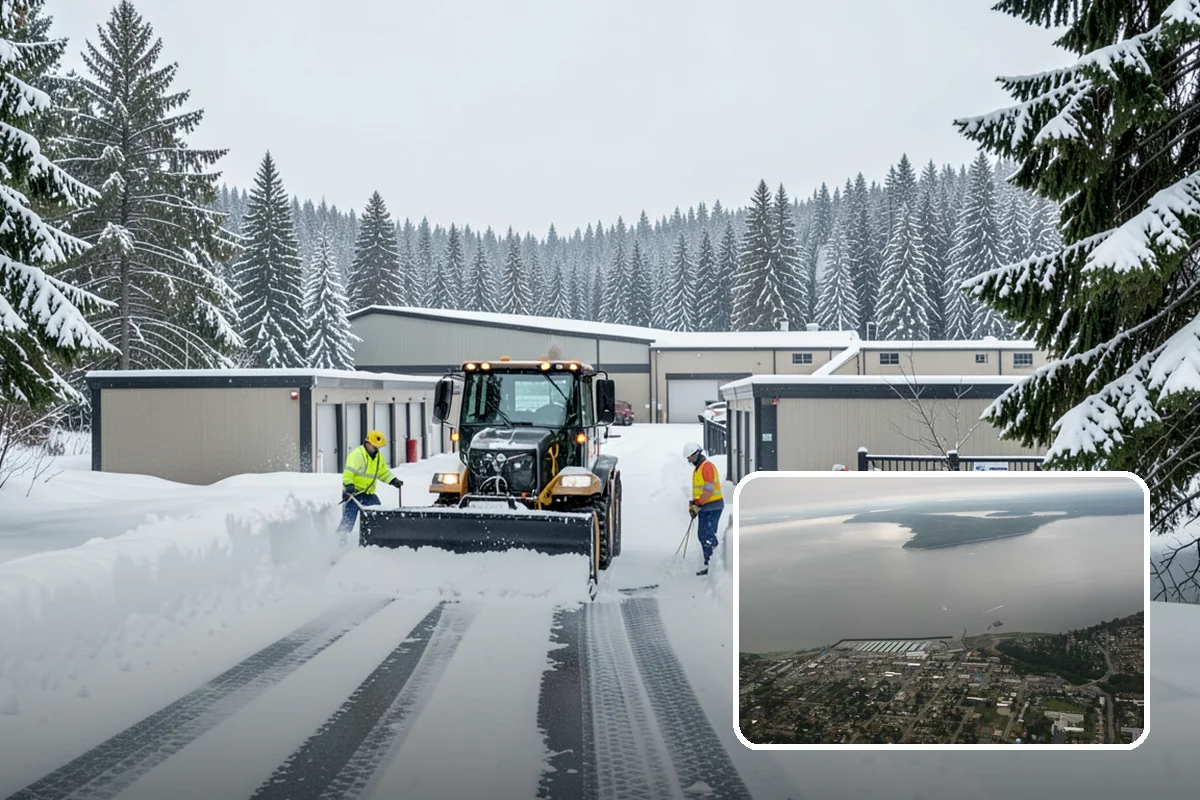 Industrial Facility Snow Plowing in Des Moines, King County, WA - Wide yards and truck routes cleared with heavy equipment