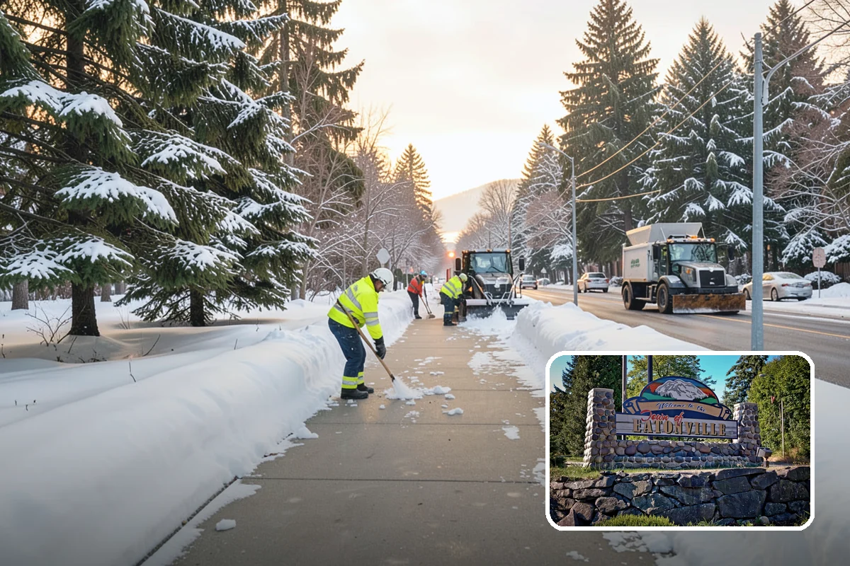Industrial Facility Snow Plowing in Eatonville, Pierce County, WA - Wide yards and truck routes cleared with heavy equipment