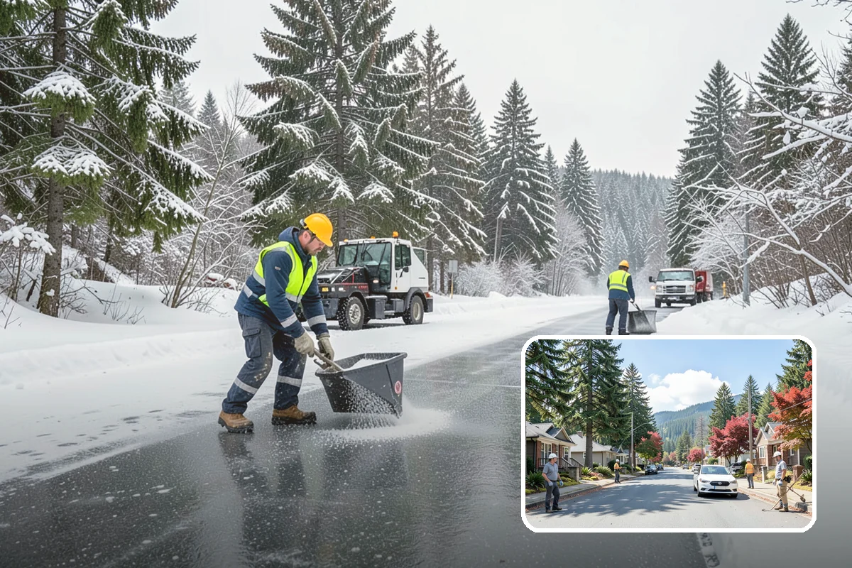 Industrial Facility Snow Plowing in Hunts Point, King County, WA - Wide yards and truck routes cleared with heavy equipment