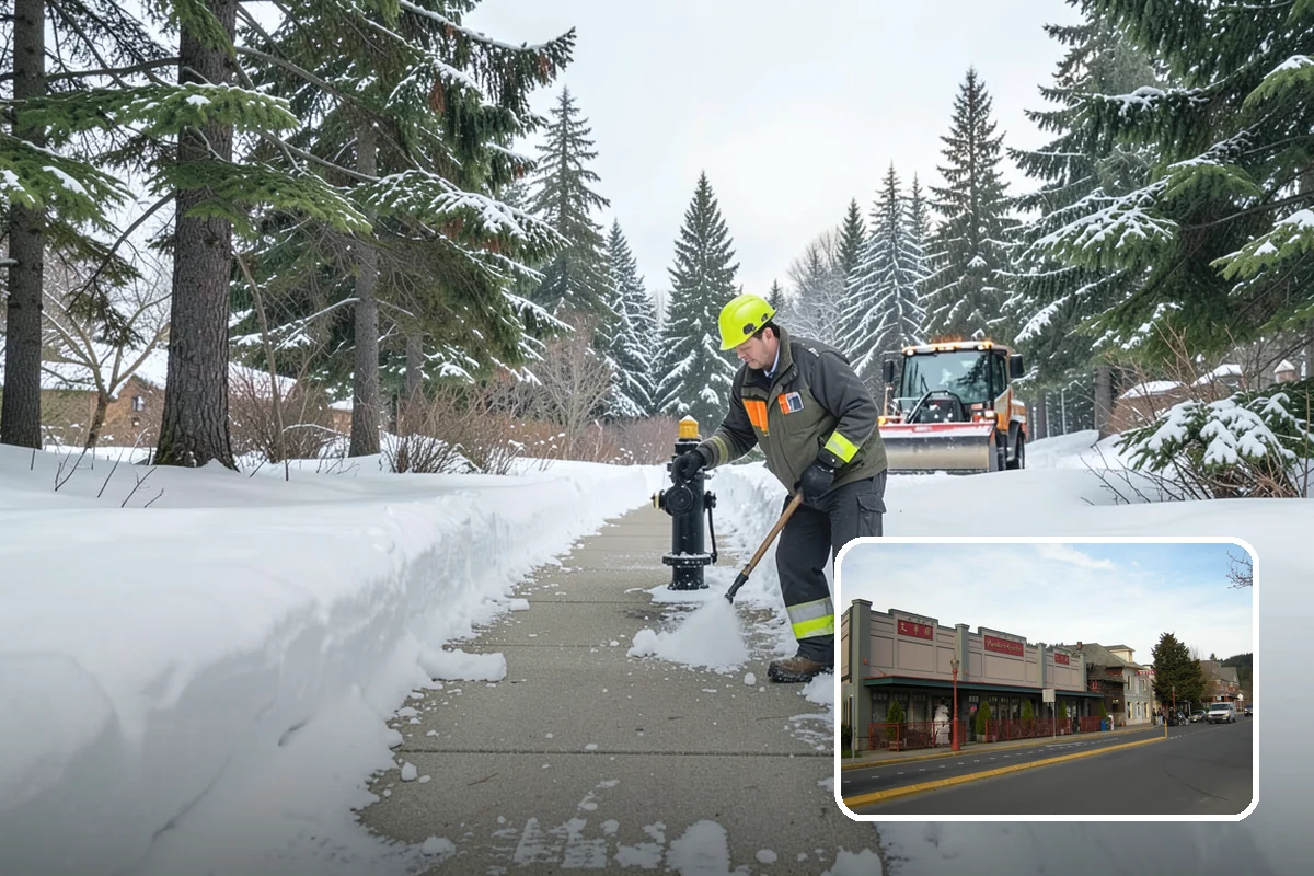 Industrial Facility Snow Plowing in Issaquah, King County, WA - Wide yards and truck routes cleared with heavy equipment