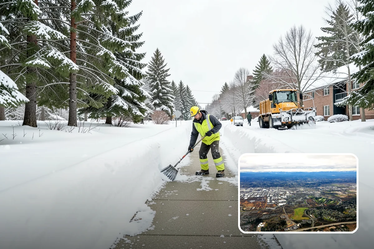Industrial Facility Snow Plowing in Kent, King County, WA - Wide yards and truck routes cleared with heavy equipment