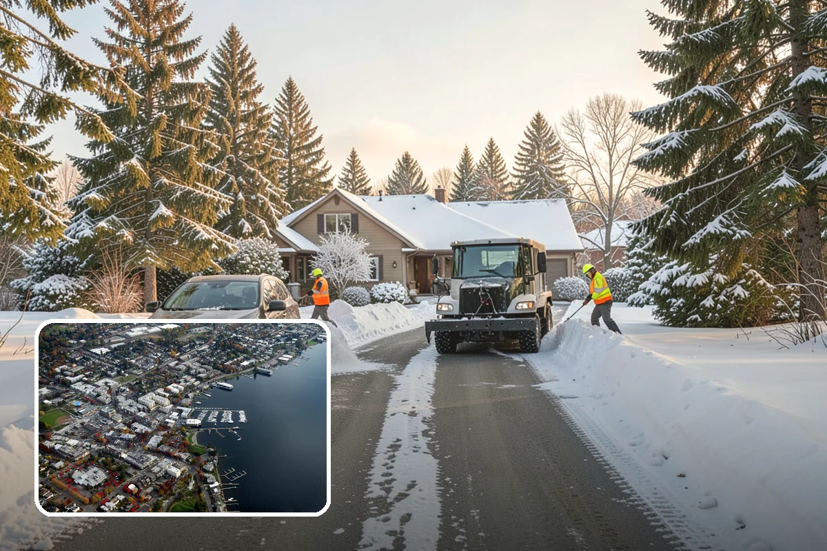 Industrial Facility Snow Plowing in Kirkland, King County, WA - Wide yards and truck routes cleared with heavy equipment