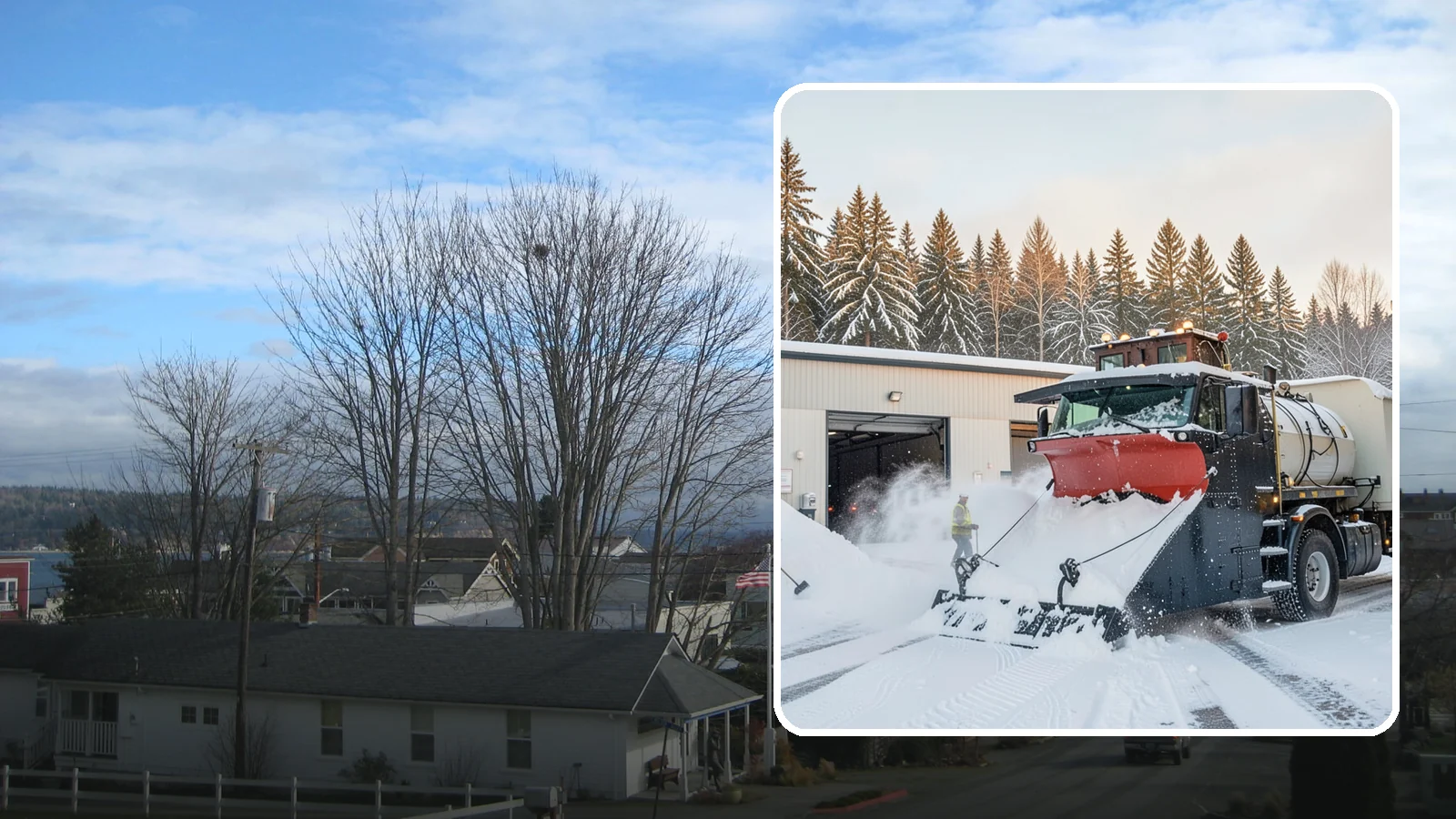 Industrial Facility Snow Plowing in Langley, Island County, WA - We plow large industrial yards, truck routes, and gates so shift changes and freight keep moving through any storm.