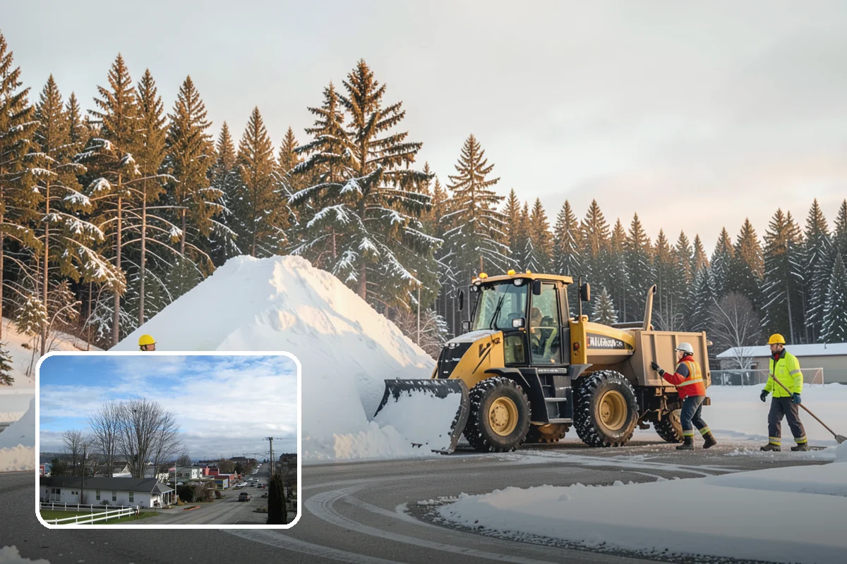 Industrial Facility Snow Plowing in Langley, Island County, WA - Wide yards and truck routes cleared with heavy equipment