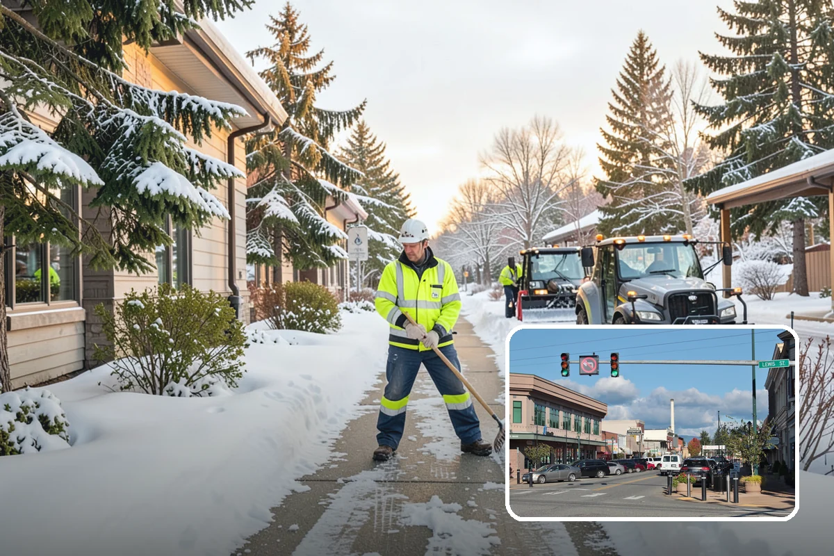 Industrial Facility Snow Plowing in Monroe, Snohomish County, WA - Wide yards and truck routes cleared with heavy equipment
