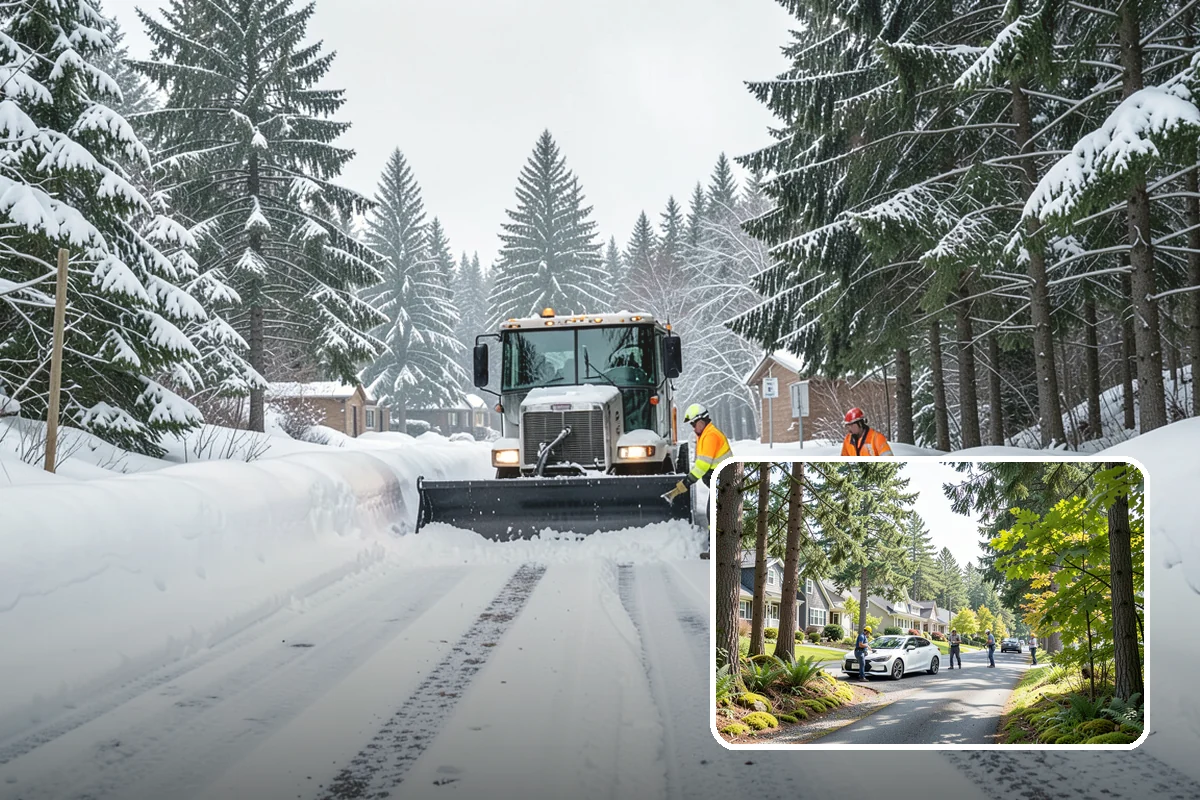 Industrial Facility Snow Plowing in Normandy Park, King County, WA - Wide yards and truck routes cleared with heavy equipment
