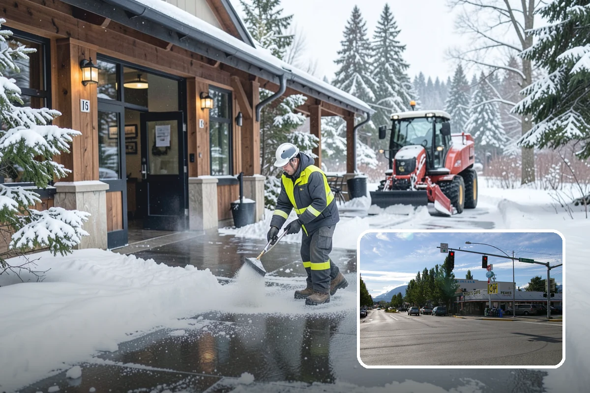 Industrial Facility Snow Plowing in North Bend, King County, WA - Wide yards and truck routes cleared with heavy equipment