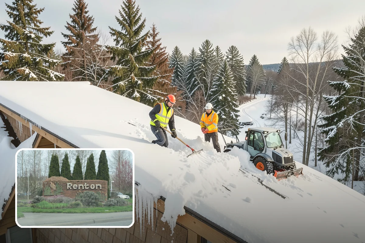 Industrial Facility Snow Plowing in Renton, King County, WA - Wide yards and truck routes cleared with heavy equipment