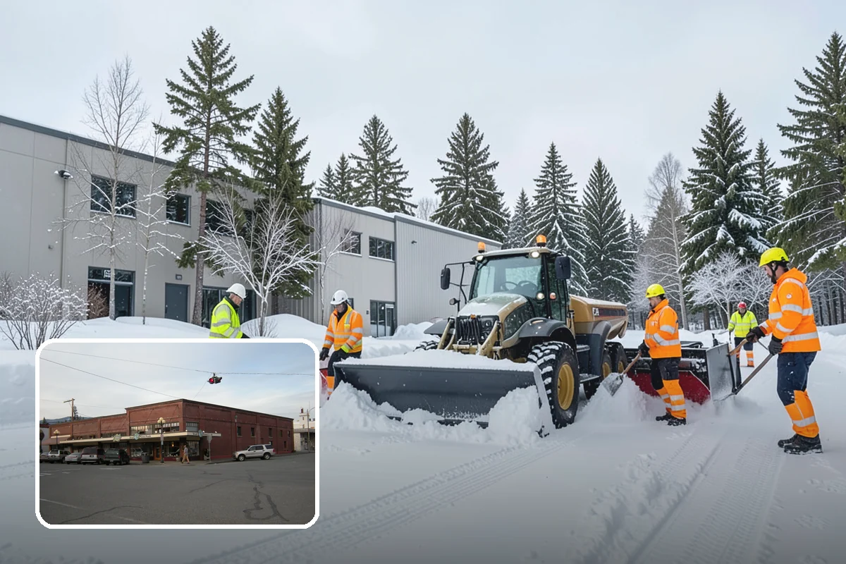 Industrial Facility Snow Plowing in Sedro-Woolley, Skagit County, WA - Wide yards and truck routes cleared with heavy equipment