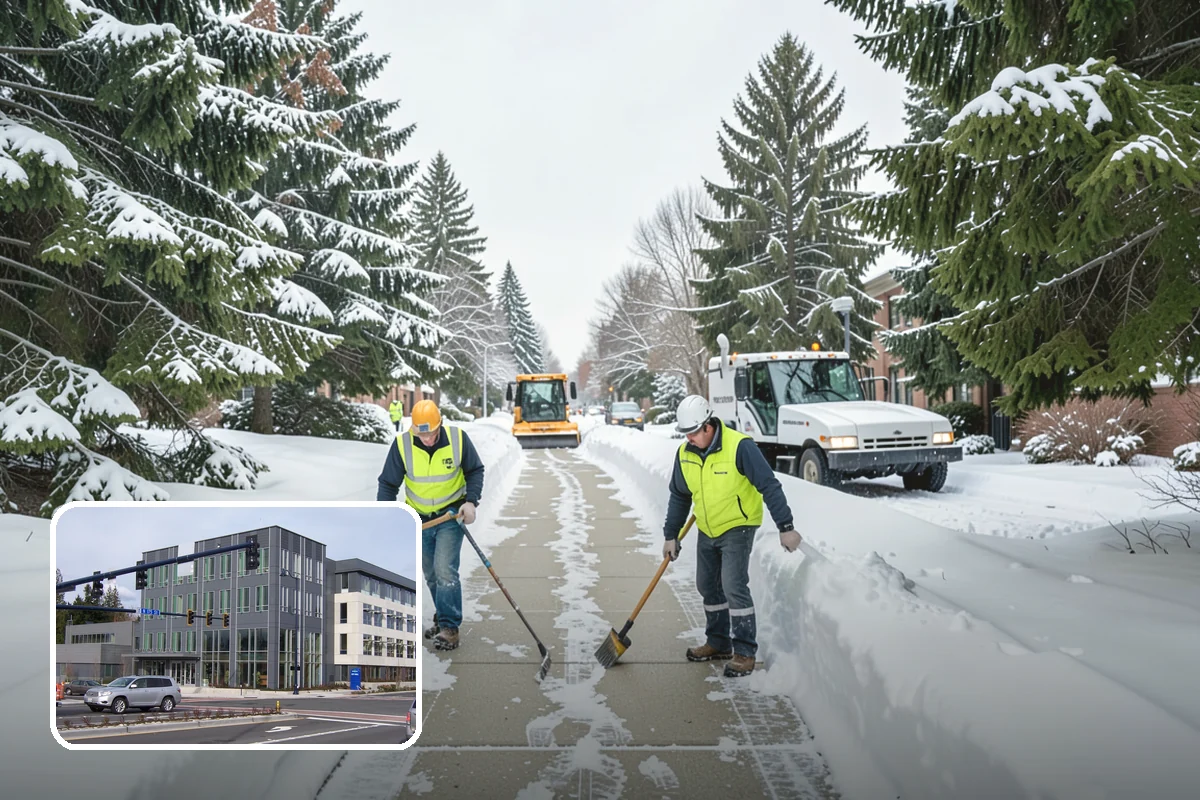 Industrial Facility Snow Plowing in Shoreline, King County, WA - Wide yards and truck routes cleared with heavy equipment