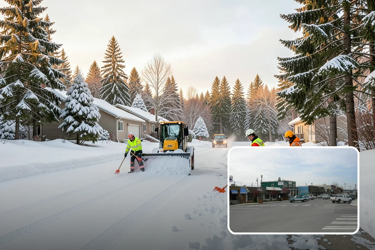 Industrial Facility Snow Plowing in Stanwood, Snohomish County, WA - Wide yards and truck routes cleared with heavy equipment