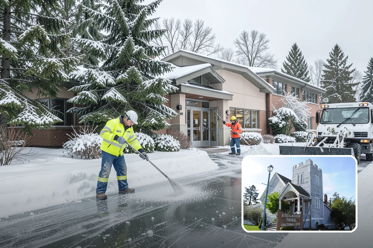 Industrial Facility Snow Plowing in Steilacoom, Pierce County, WA - Wide yards and truck routes cleared with heavy equipment