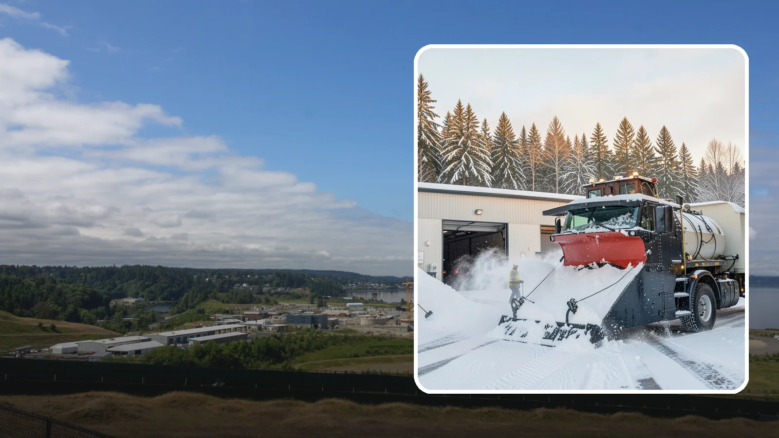 Industrial Facility Snow Plowing in University Place, Pierce County, WA - We plow large industrial yards, truck routes, and gates so shift changes and freight keep moving through any storm.