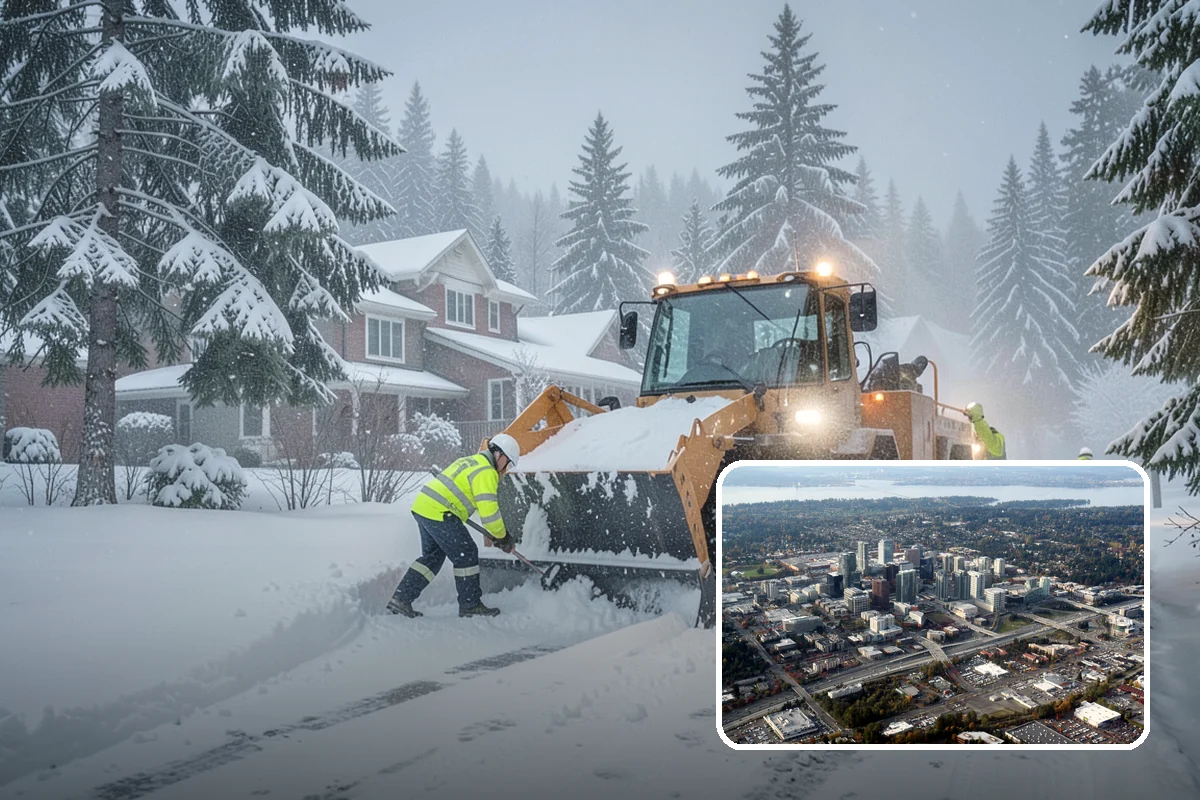 Industrial Snow Removal in Bellevue, King County, WA - Clear truck lanes and yard access for freight
