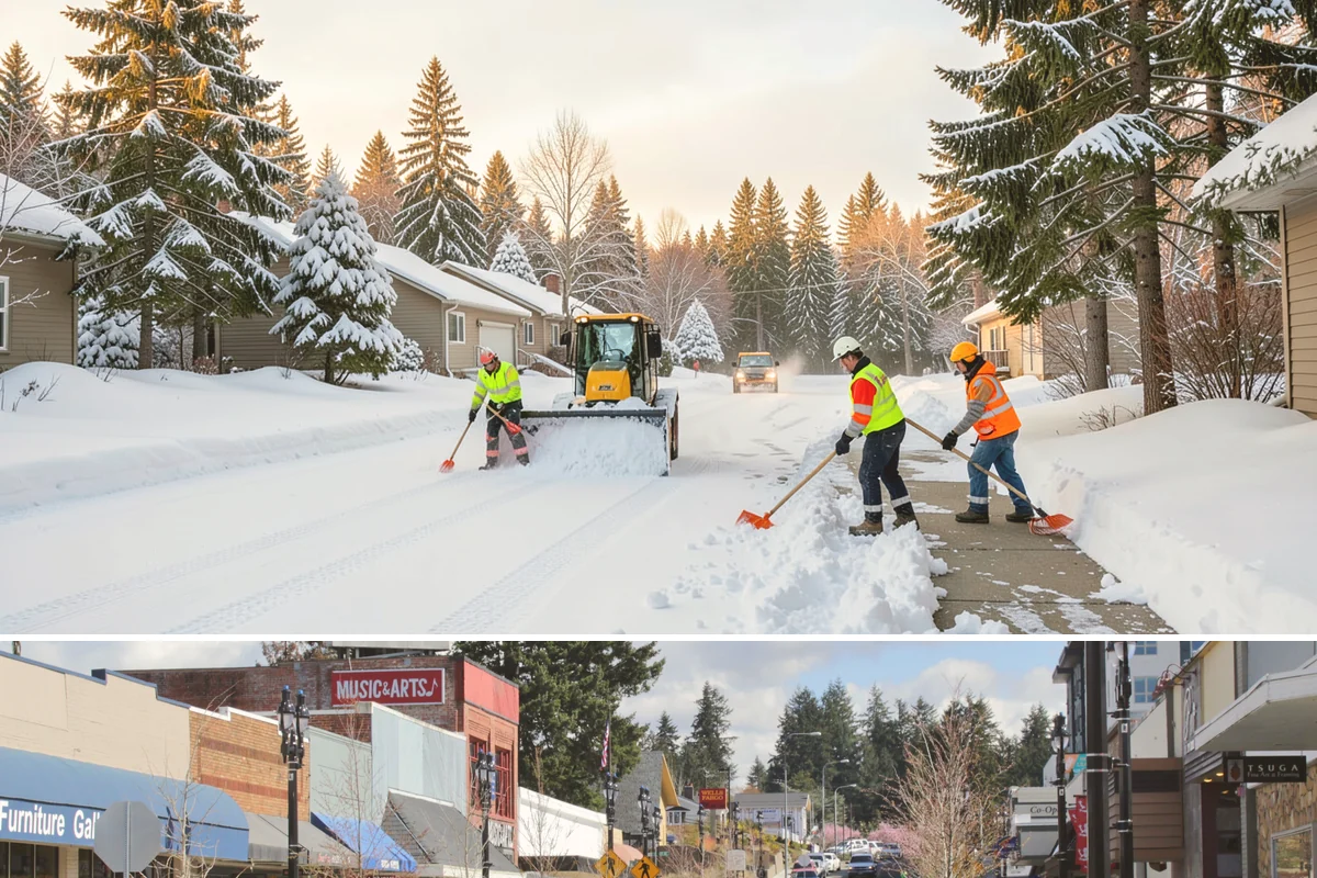 Industrial Snow Removal in Bothell, King County, WA - Industrial sites should be covered from late November onward, when the first hard freeze can lock up large yards overnight.
