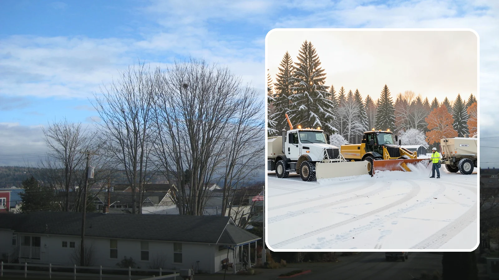 Large Equipment Snow Removal in Langley, Island County, WA - Our large equipment fleet takes on major commercial and industrial sites with heavy, sustained snow needs.