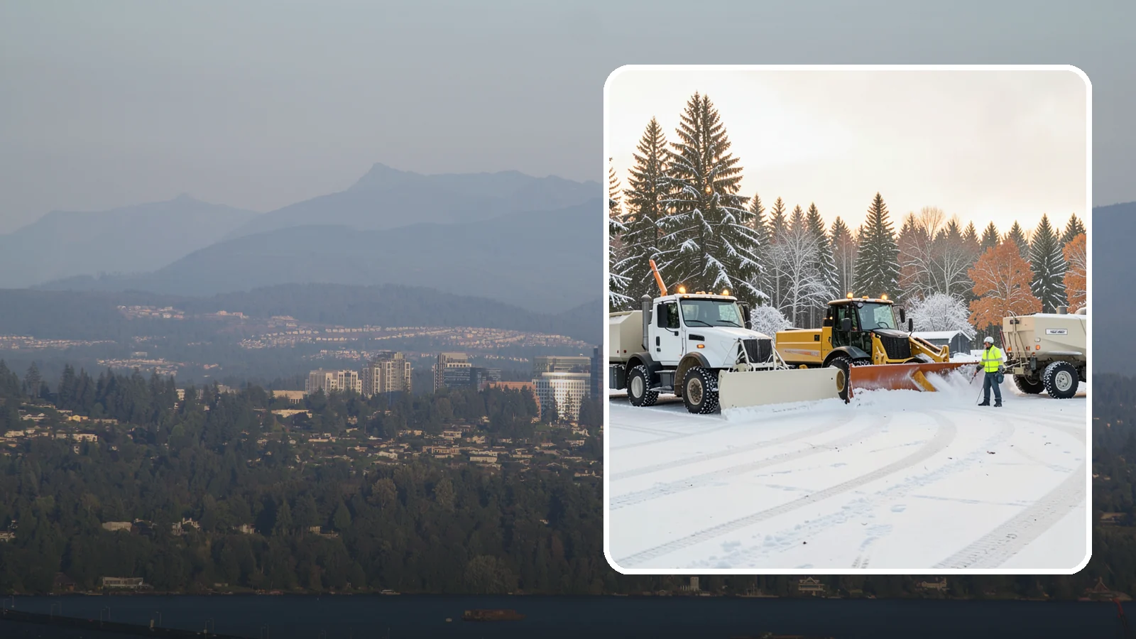 Large Equipment Snow Removal in Medina, King County, WA - Our large equipment fleet takes on major commercial and industrial sites with heavy, sustained snow needs.
