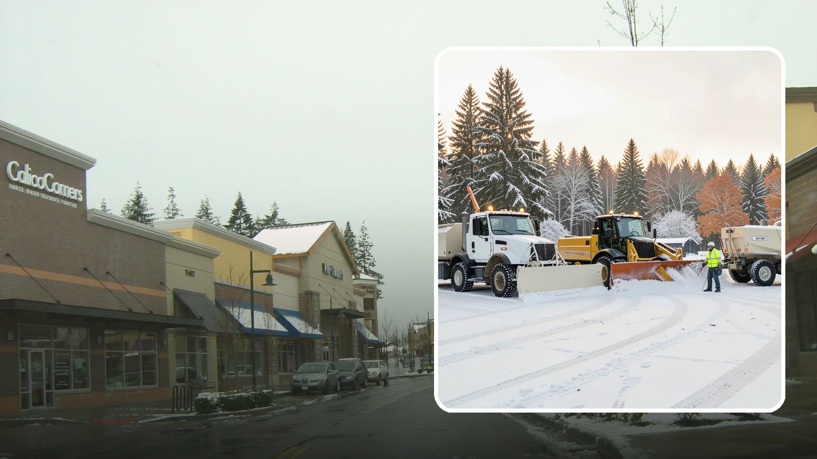Large Equipment Snow Removal in Mill Creek, Snohomish County, WA - Our large equipment fleet takes on major commercial and industrial sites with heavy, sustained snow needs.
